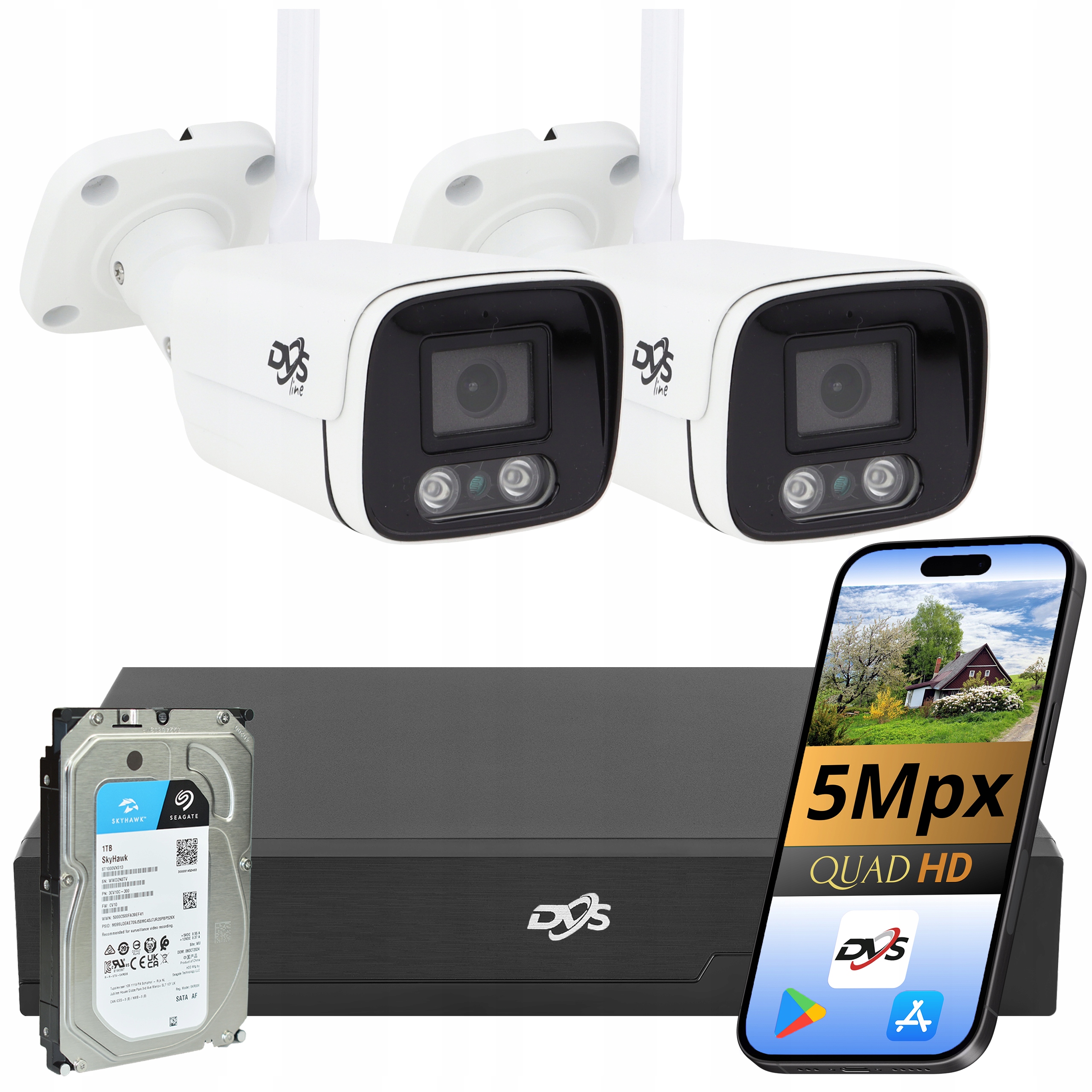 Kompletní Monitorovací Sada 2 Kamer 5 Mpx Wifi Externí Diskový Rekordér