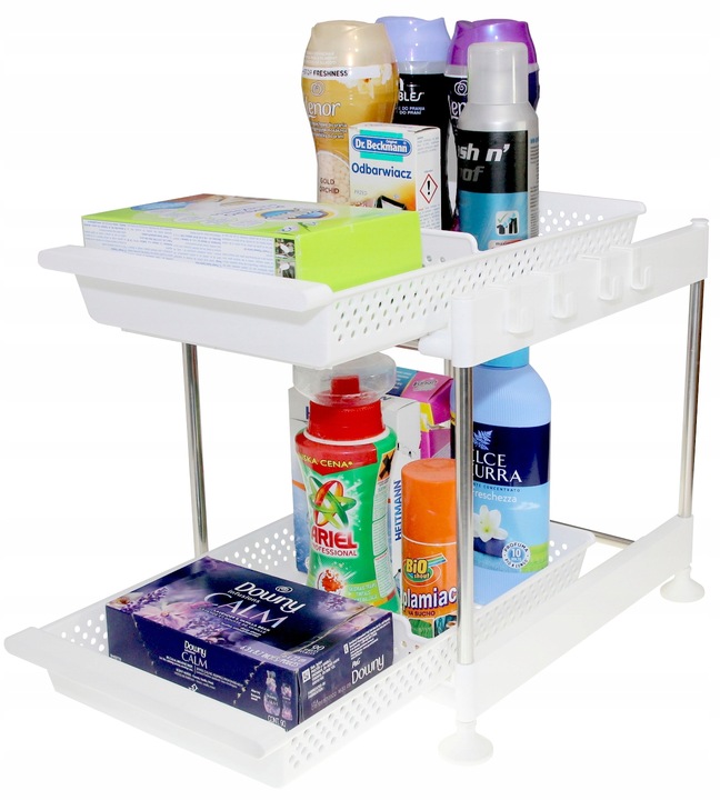 Szafka organizer pod zlew 2 wysuwane półki przegrody haczyki 30×40 cm