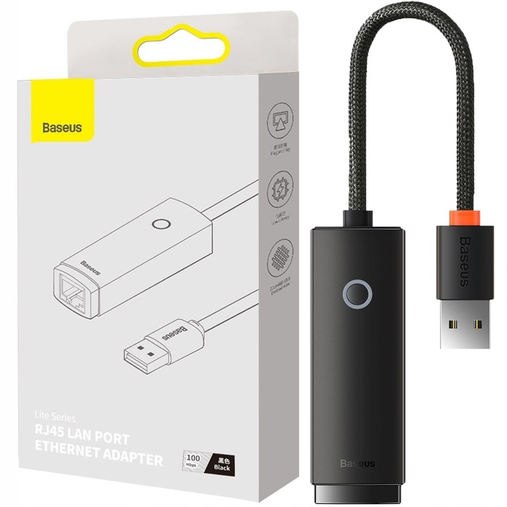 Adapter sieciowy Baseus Lite Series USB do RJ45, 100Mbps (czarny)