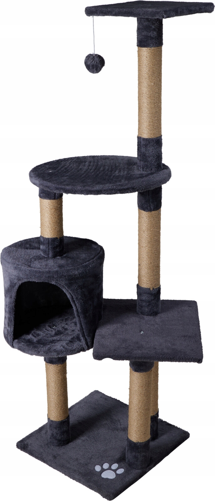 Levně Škrabadlo pro kočky Věž 140 Cm s domečkem a hračkou – Šedá