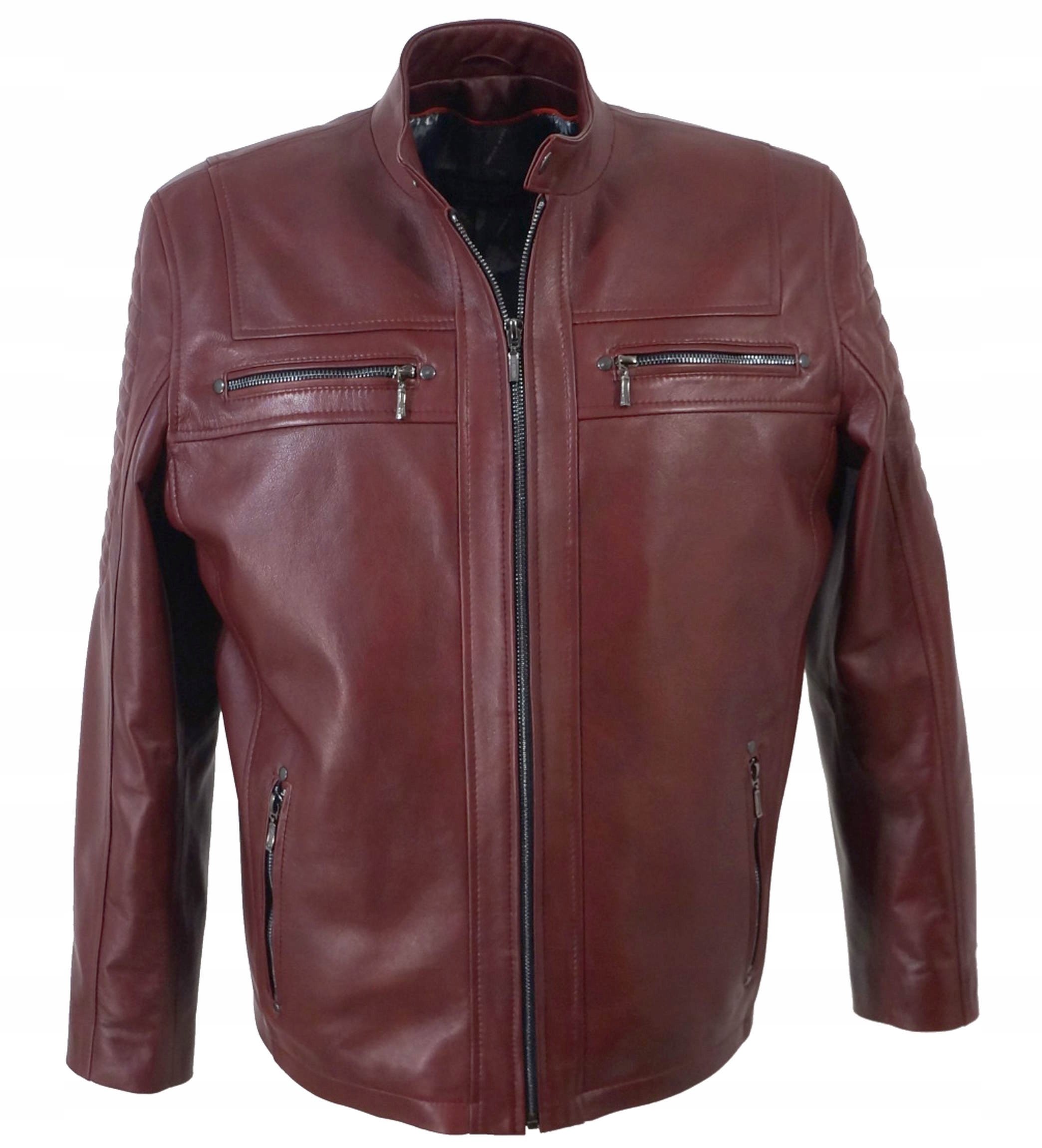 SKÓRZANA KURTKA MĘSKA BORDOWA 52 PILOTKA NOWOŚĆ N1