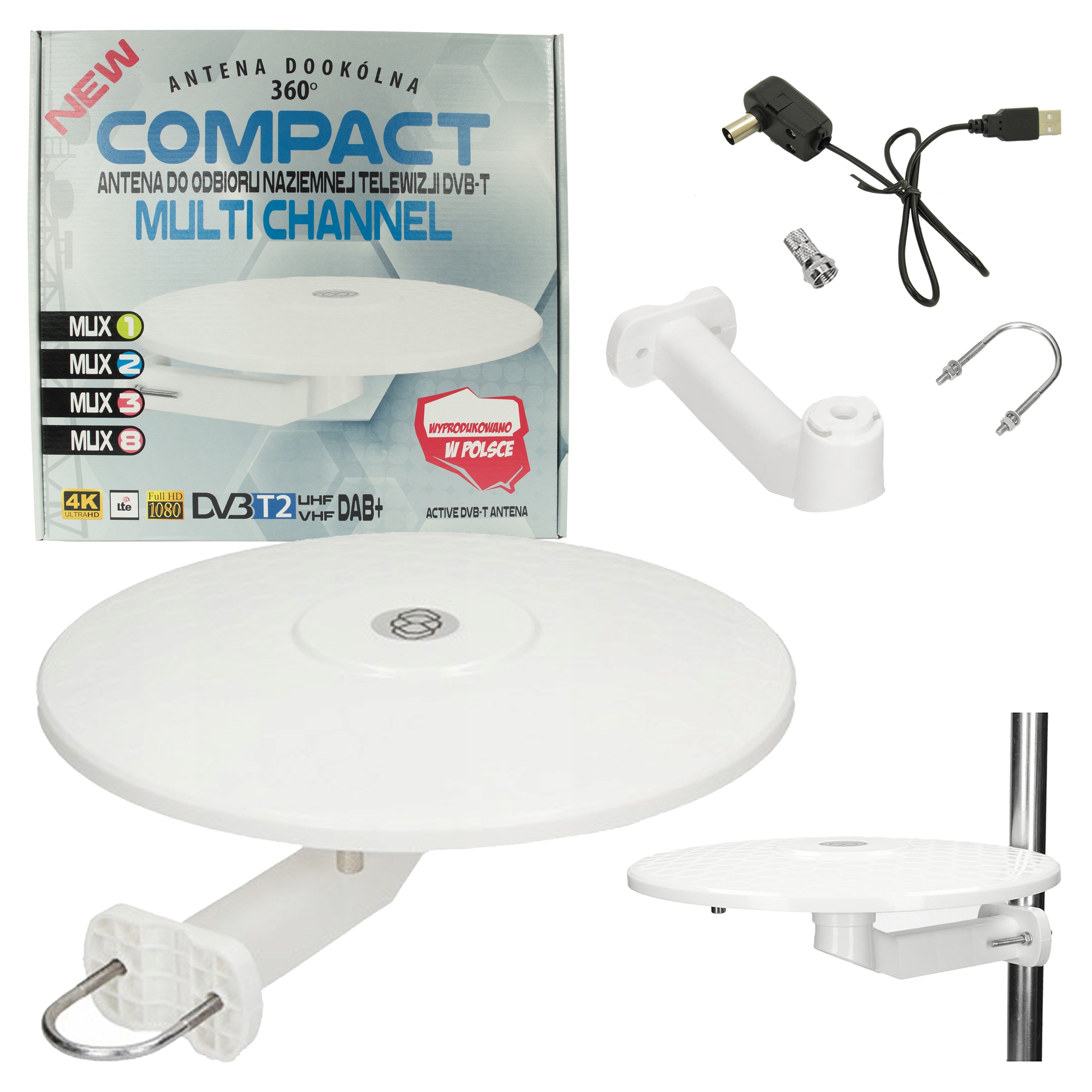 Внешняя антенна Wiedyska COMPACT наземное ТВ DVB-T2 белый USB