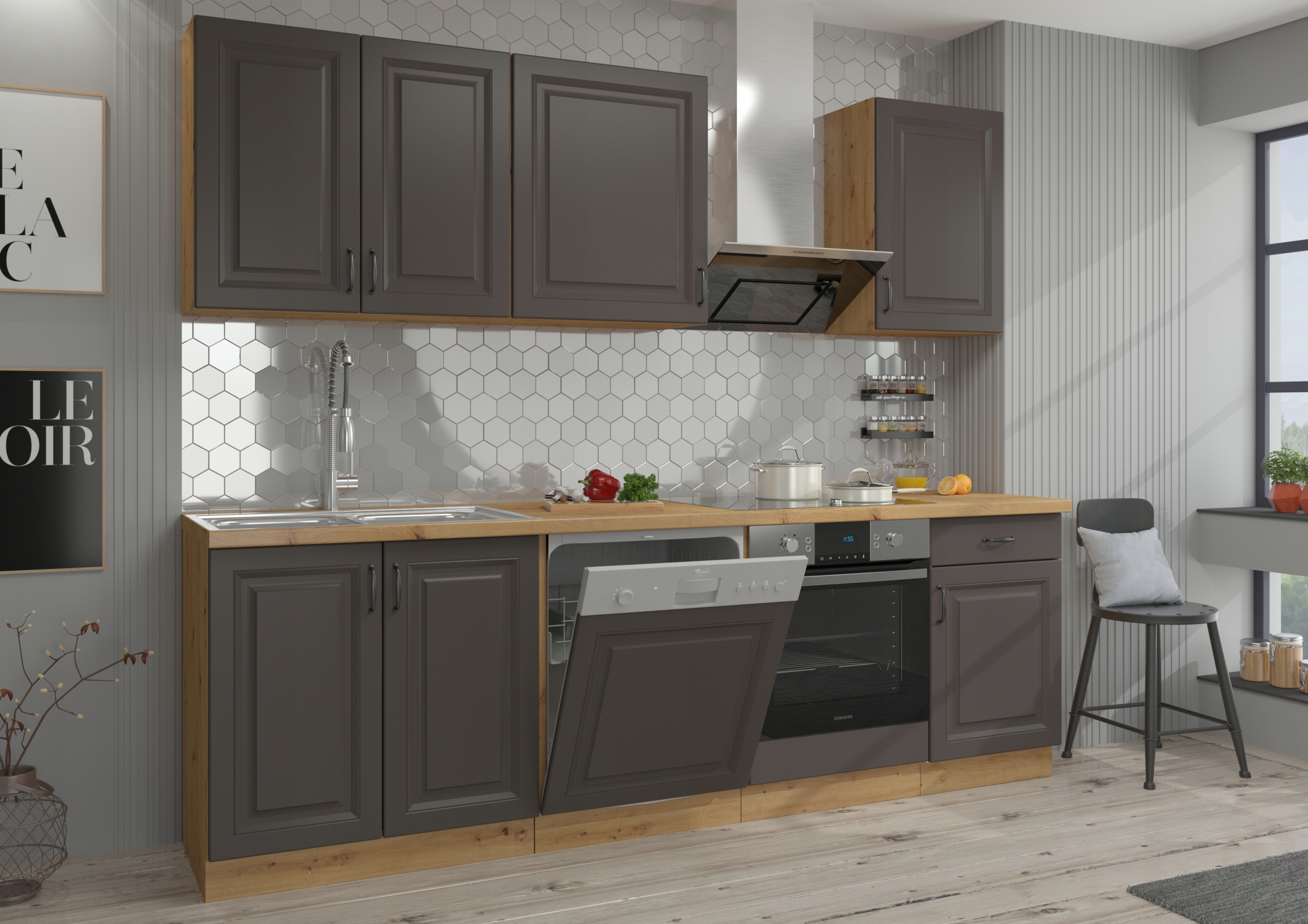 Szafka kuchenna dolna 40cm frezowana grafit SPRING Drzwi pełne