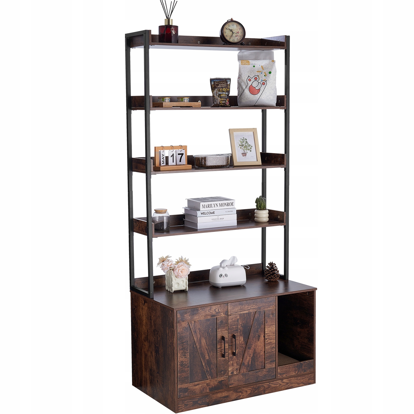 Levně Skříňka Pro Kočky Tmavě Hnědá 4-Patrová Nosnost 68KG Pevná a Odolná