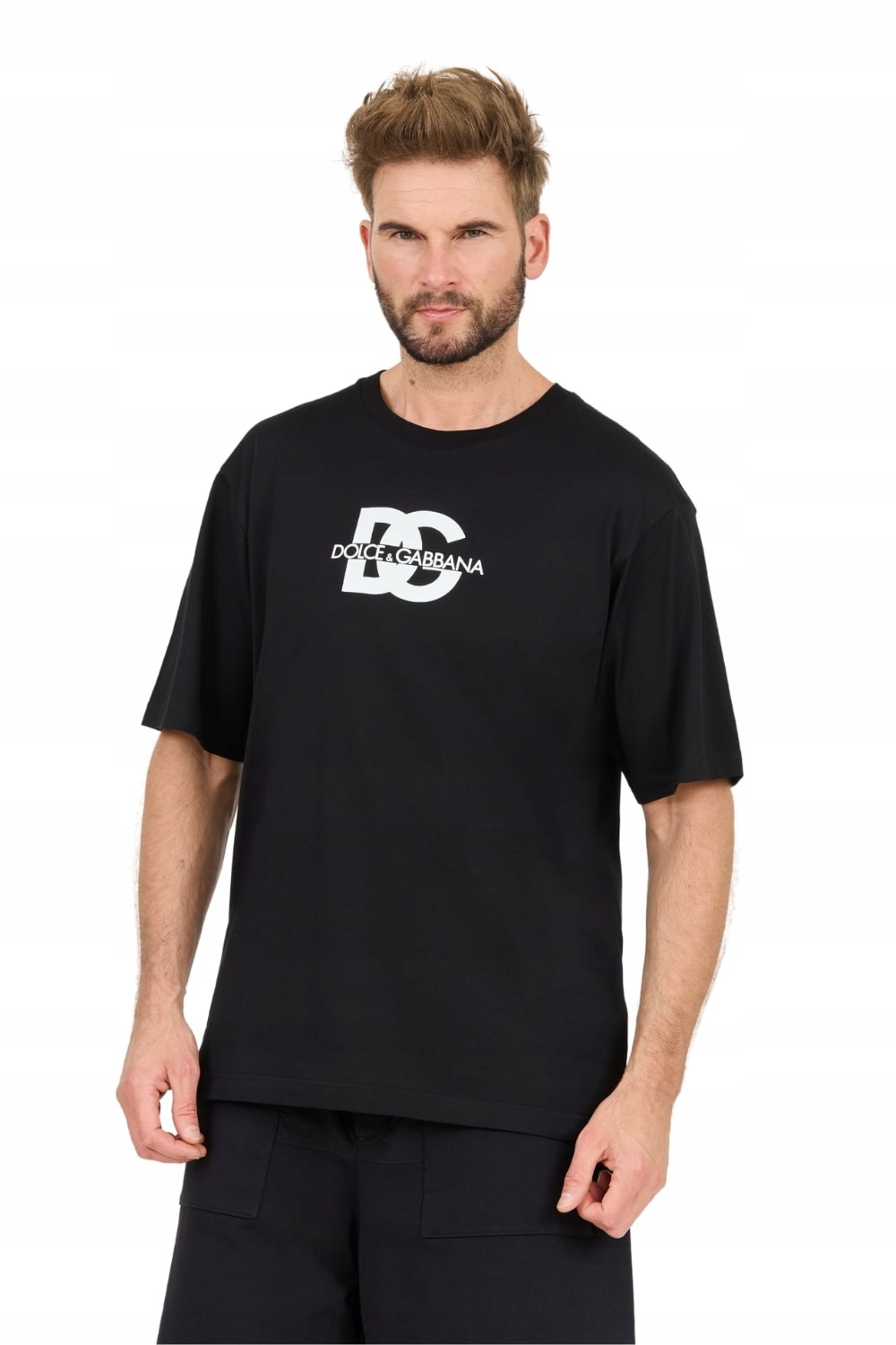 Dolce & Gabbana Czarny męski t-shirt z dużym logo 50