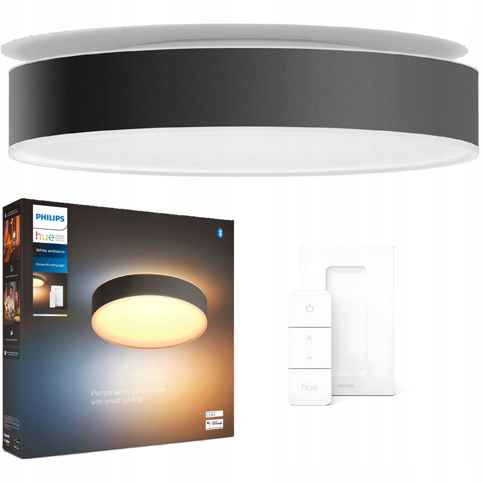 Stropná lampa Stropné Svietidlo na omietku 19,2 W 38 cm čierna Philips Hue diaľkový ovládač