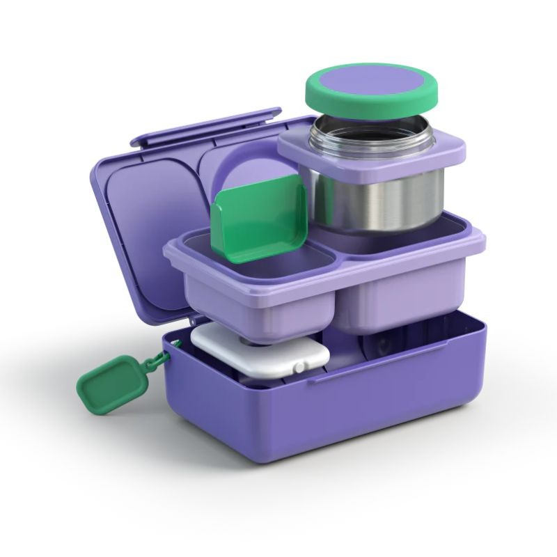 OmieBox Up Lunchbox s termoskou a priehradkami na raňajky Galaxy Purple