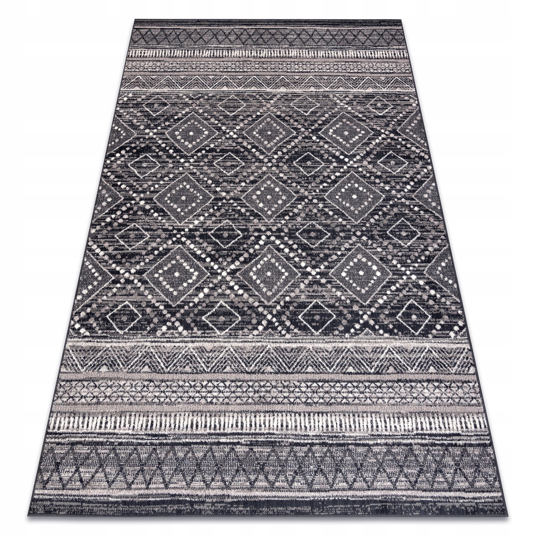 Dywan Ekskluzywny Wełna Do Salonu Romby etniczny szary/beż 160x230 cm