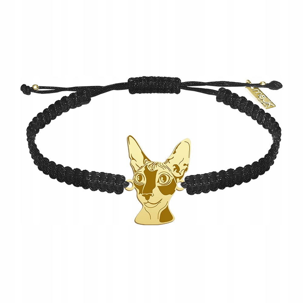 Zlatý náramek s kočkou Cornish Rex 925 Makramé Šperky Dárek Gravírování