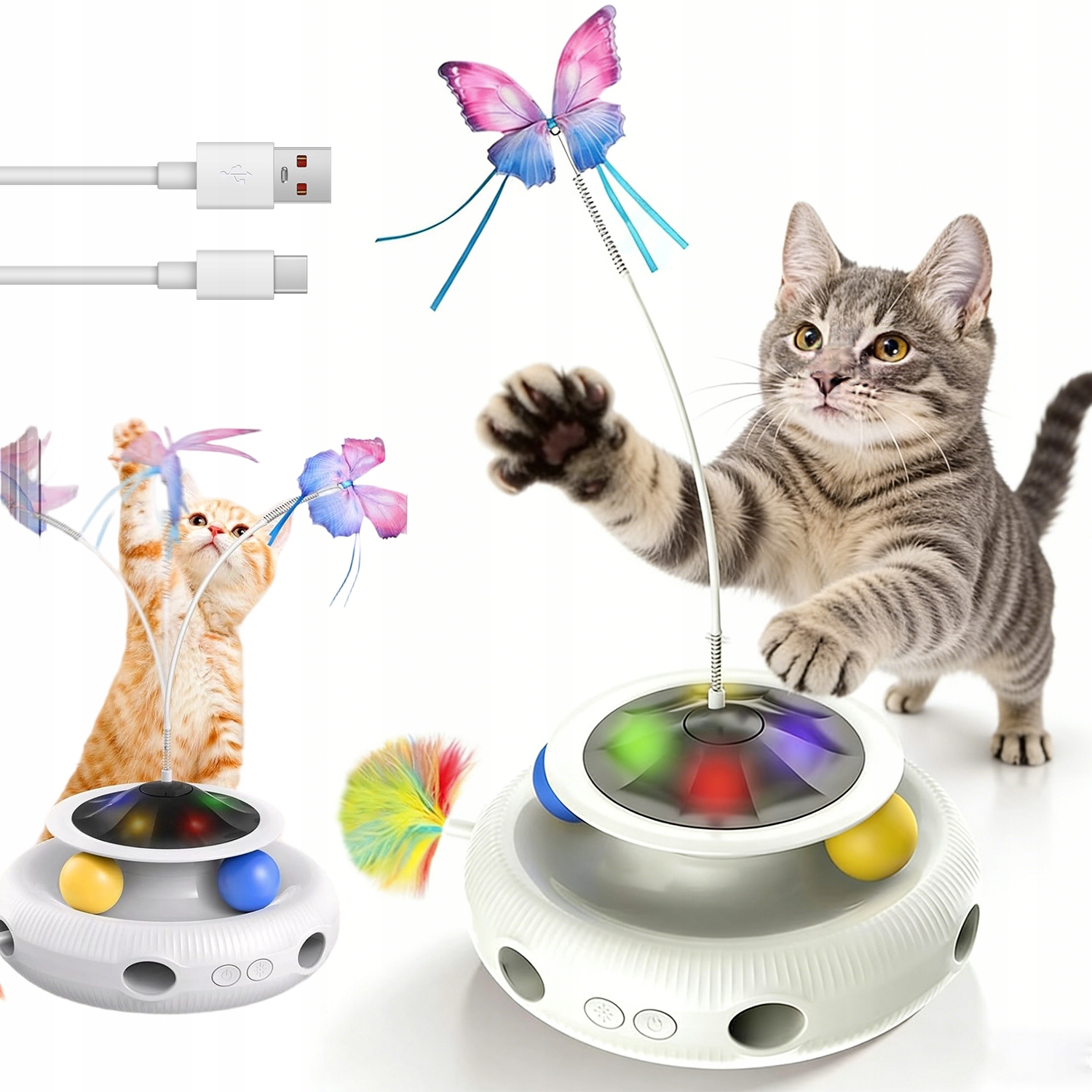 Levně Automatická Hračka Pro Kočky Se 4 Funkcemi Led Nabíjení Usb