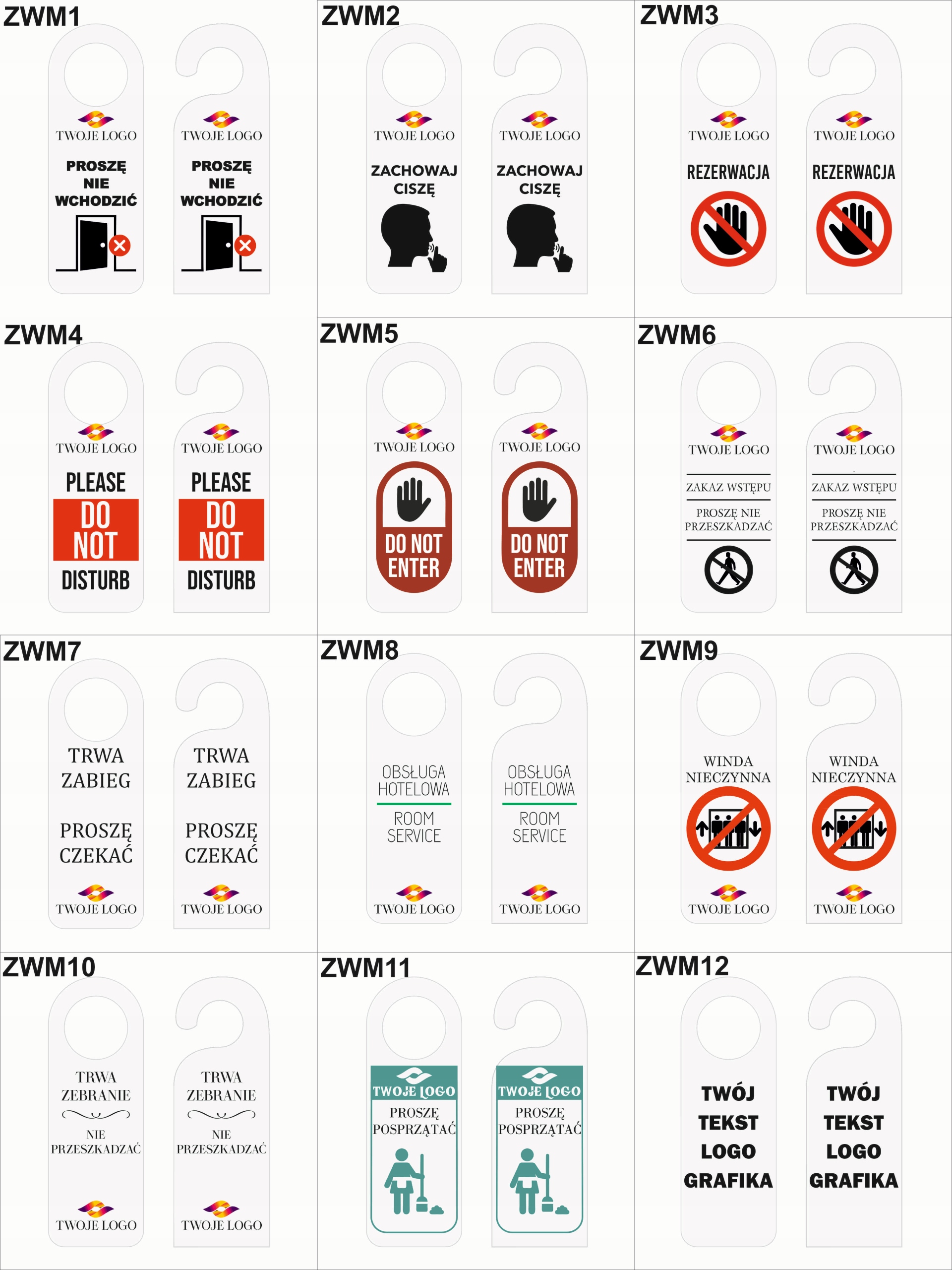 ZAWIESZKA NA DRZWI hotelowa biała plexi NIE PRZESZKADZAĆ różne wzory Marka Inna
