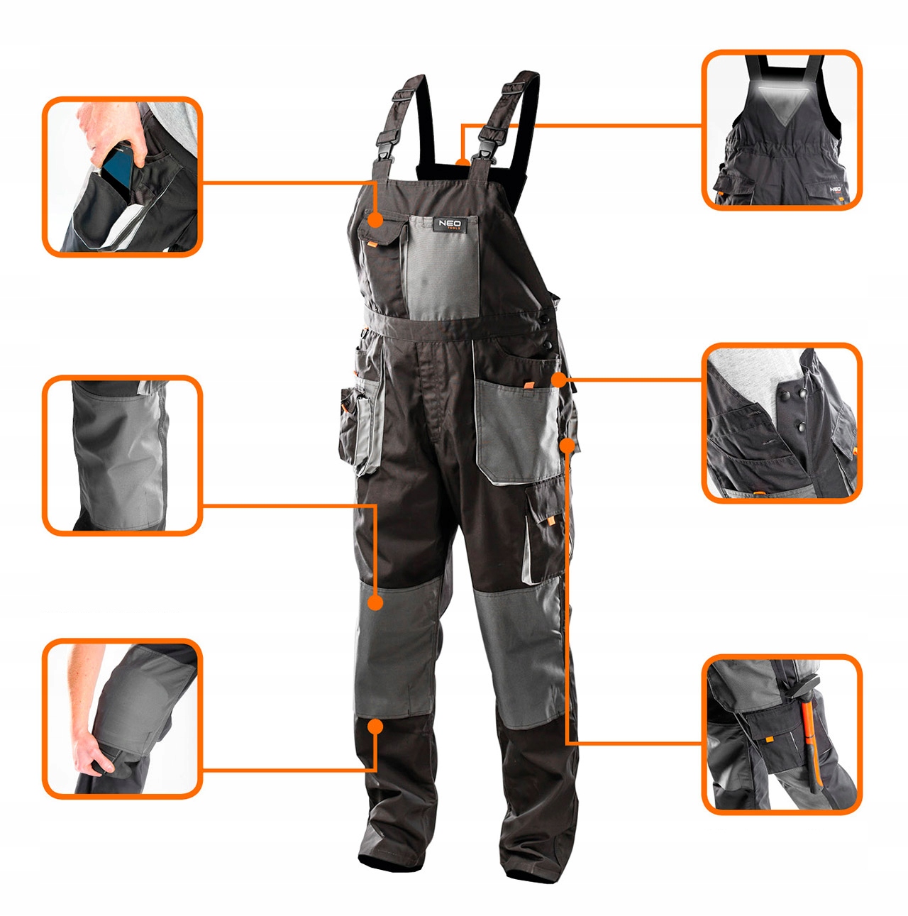 NEO Spodnie robocze monterskie na szelkach długie Marka Neo Tools