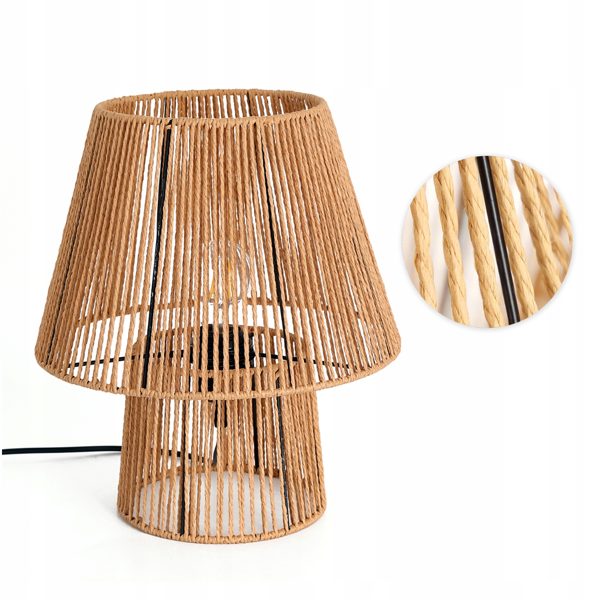 Stolová lampa Boho malá prírodná šnúra a kov nočná lampa 1xE27