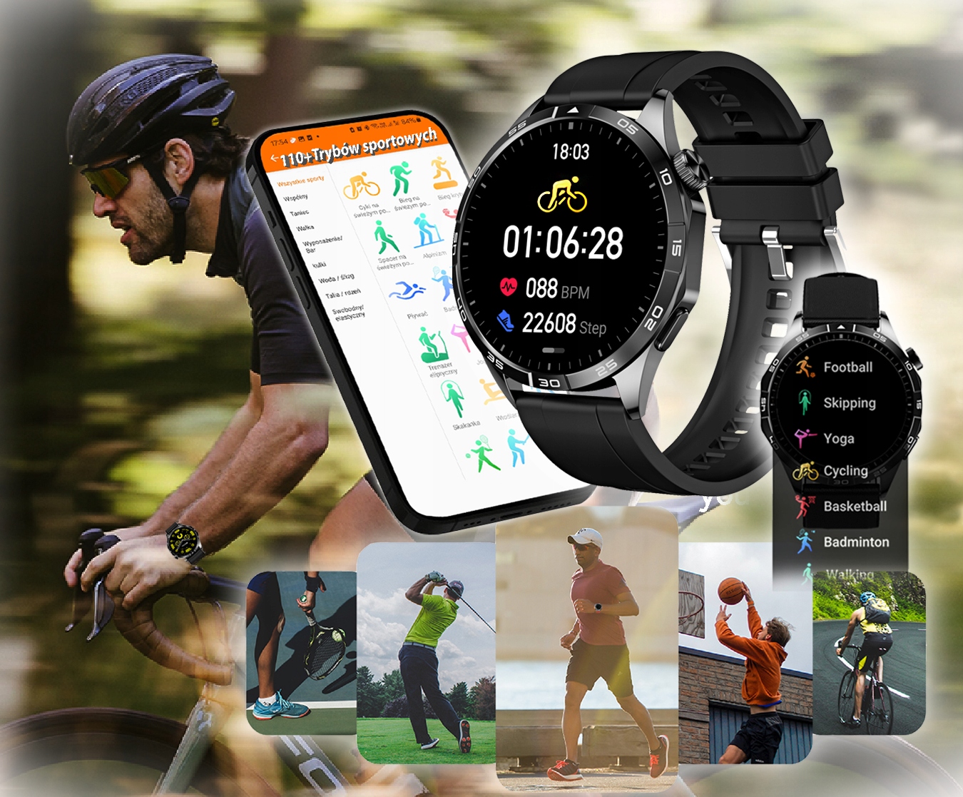 SMARTWATCH MĘSKI Z FUNKCJA ROZMOWY AMOLED WODOODPORNY POMIARY SPORT MENU PL Lokalizator GPS tak