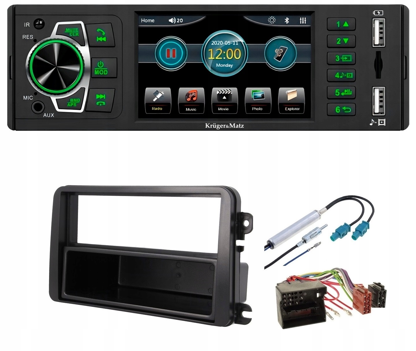 Autorádio Kruger&Matz KM2015 1DIN LCD Usb Bluetooth Vw Golf 5 Plus Passat B6 T5