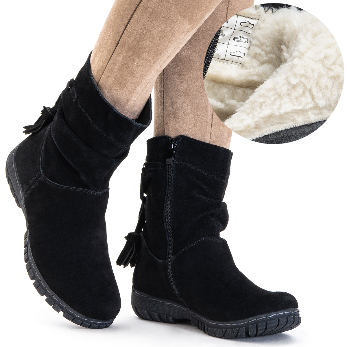 Kozačky Kožené dezén podrážky zateplené Vlna měkká Tuhost H zip Wojtyłko 38