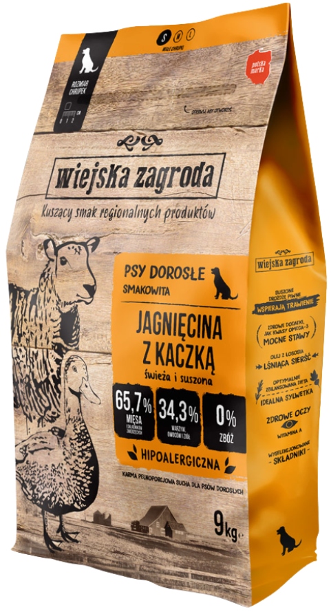 Wiejska Zagroda karma sucha dla psa jagnięcina z kaczką chrupki S 9 kg
