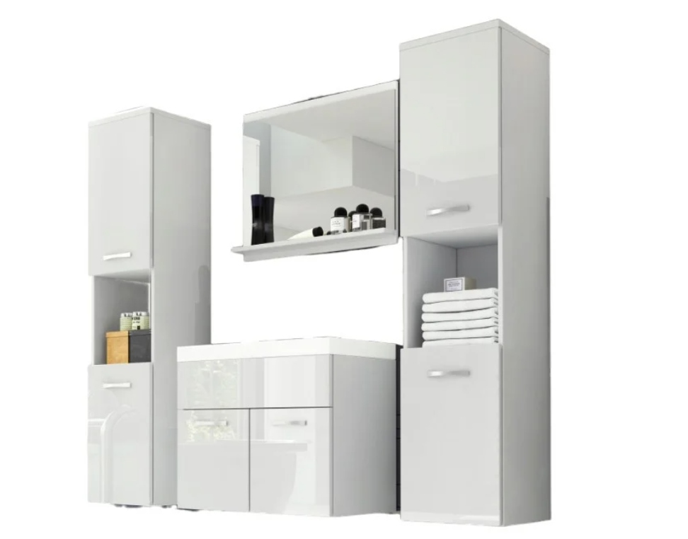 Bílý koupelnový nábytek Milano XL, skříňka, zrcadlo, umyvadlo