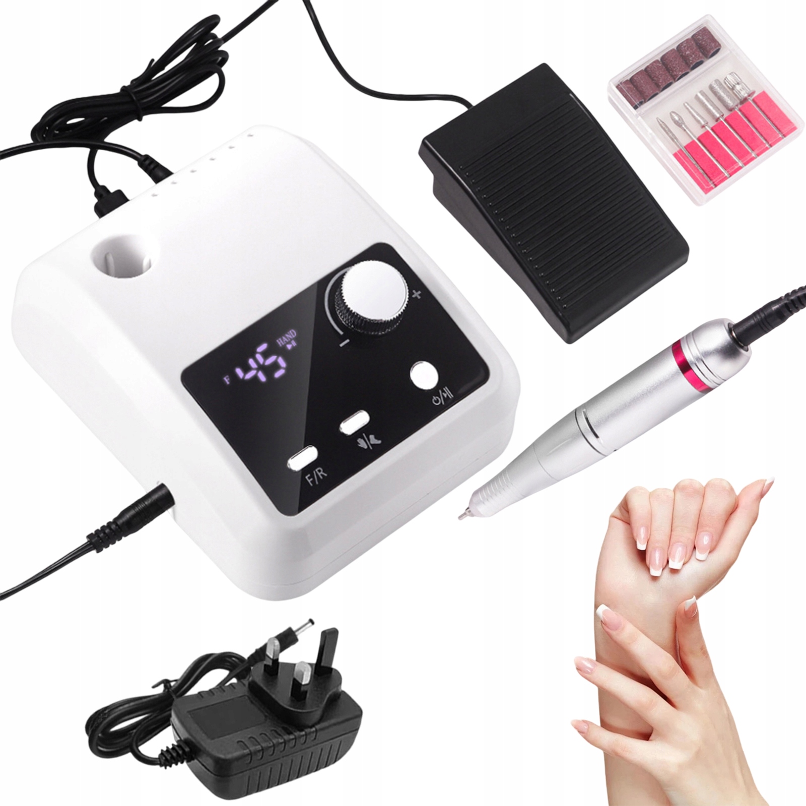 Bruska Na Nehty 45000RPM Profesionální S Pedálem A Frézami Bílá