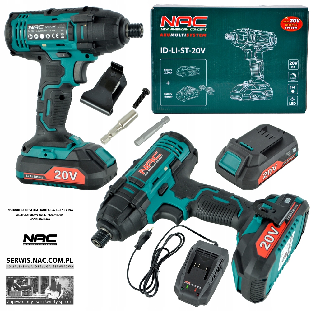 Zakrętarka Udarowa Akumulatorowa Nac 20 V Akumultisystem 20 V 2 Ah 250 Nm