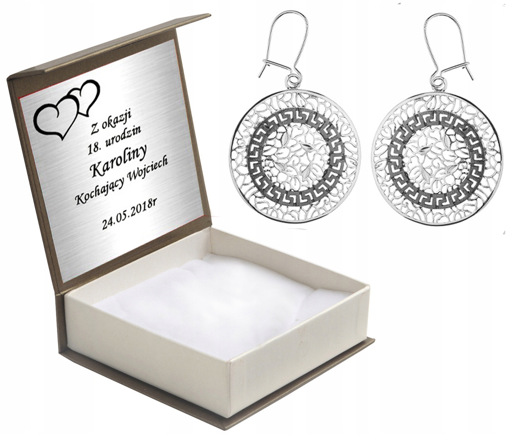 

Srebrne Kolczyki Ażurowe Koła Grecki Wzór + Grawer