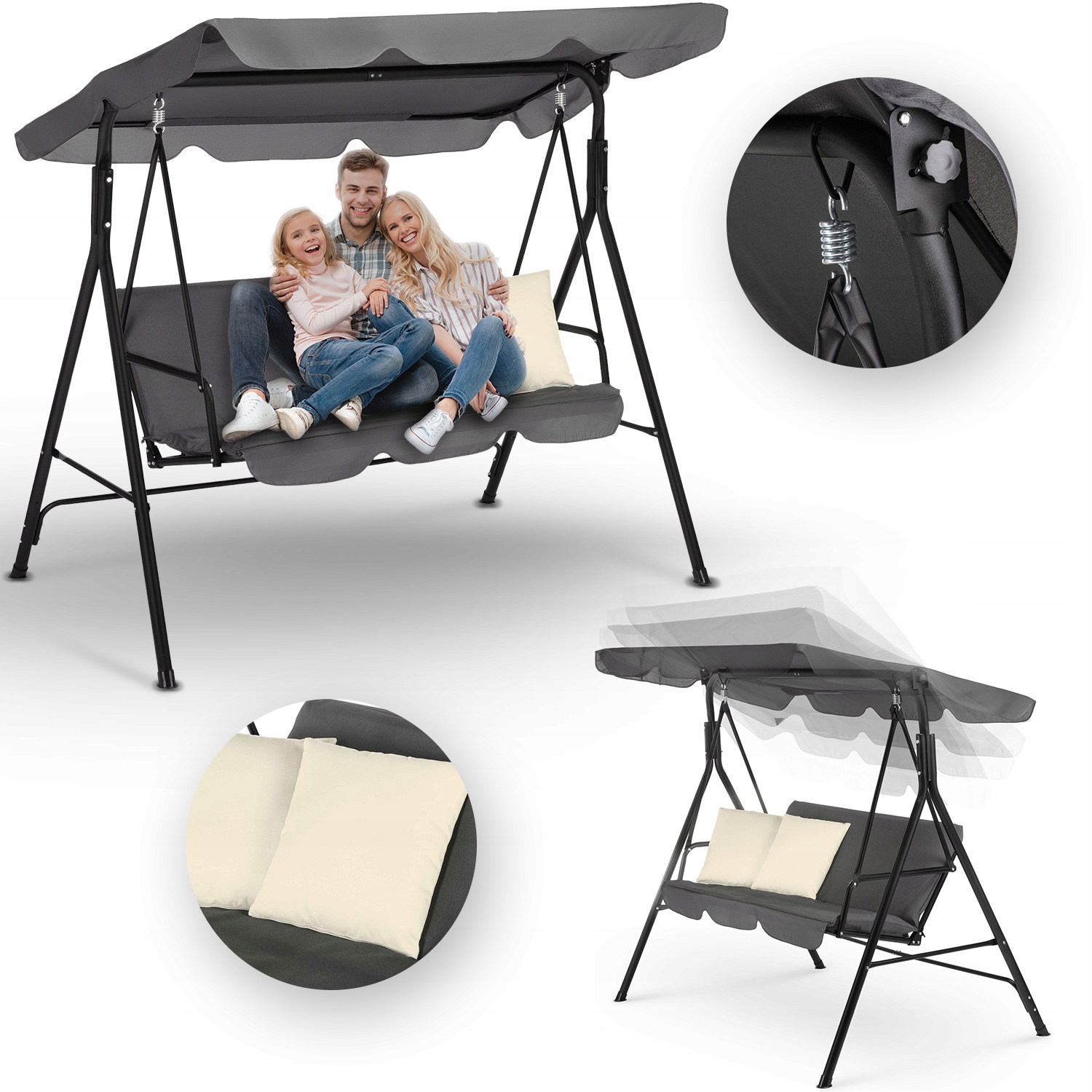 Zahradní Houpačka Pro 3 Osoby, Volně Stojící S Kšiltem A Polštáři Luverno