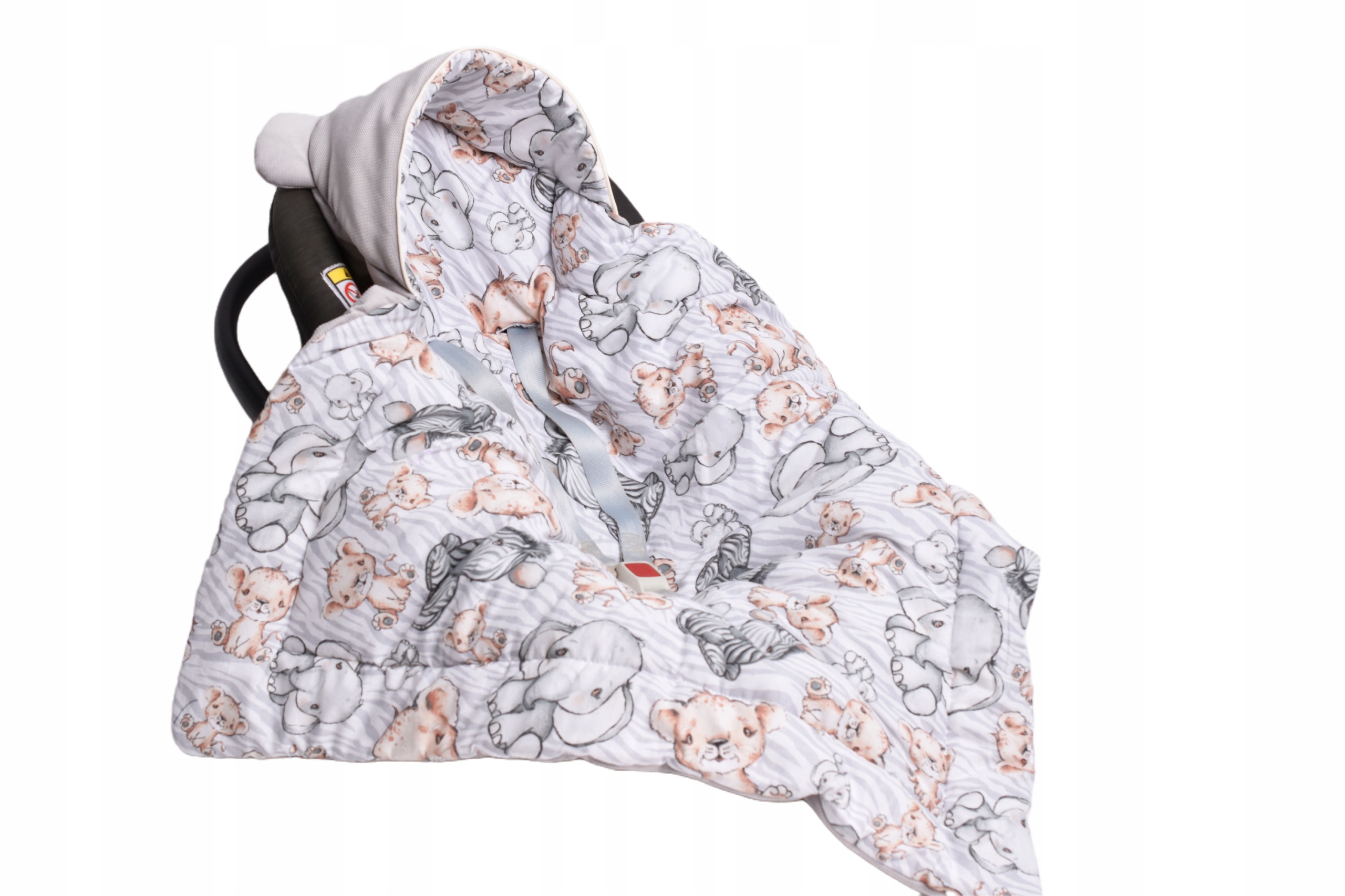 CIEPŁY KOCYK Z KAPTURKIEM DO WÓZKA FOTELIKA