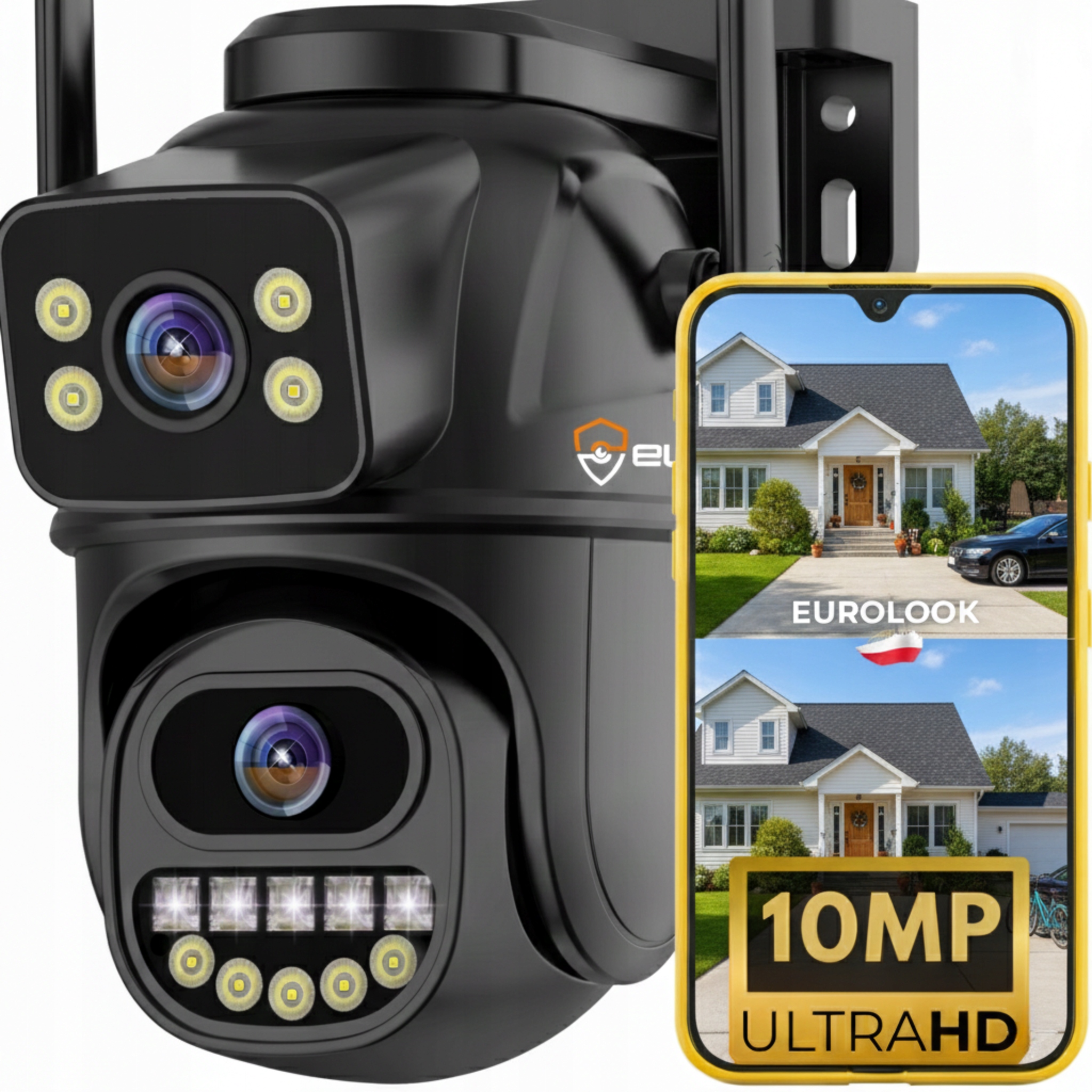 Podwójna kamera WiFi funkcje AI zewnętrzna 4K obrotowa 10 MPX Ultra HD zoom