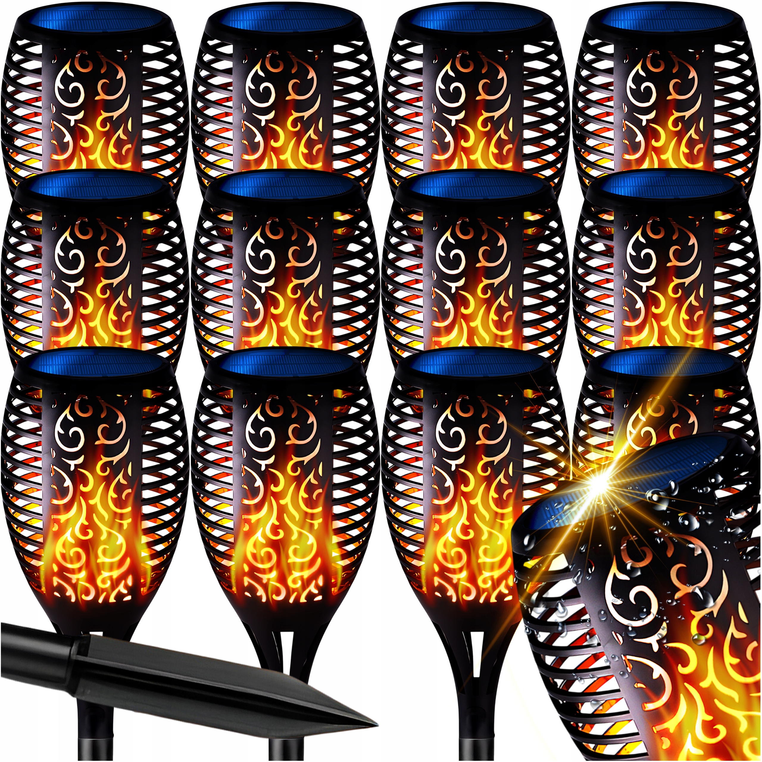 12X Lampa Solarna Pochodnia Led Ogrodowa Wbijana Płomień Ogień Ogrodowe