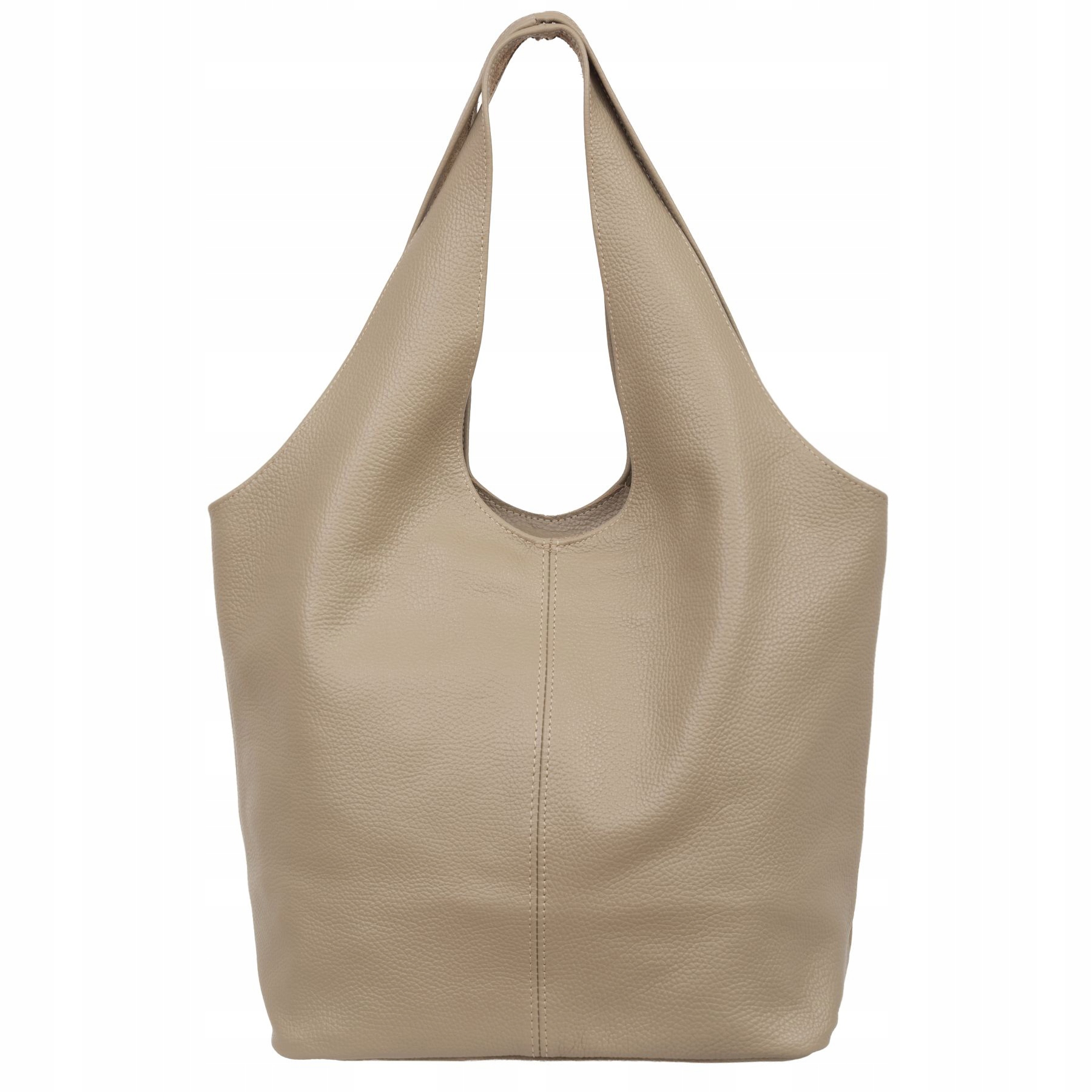 Vera Pelle torebka damska skórzana shopper na ramię z saszetką Beżowa