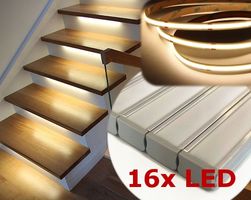 Set 16 x Led Cob schodišťová lišta Světelná linka 1 m Na Míru