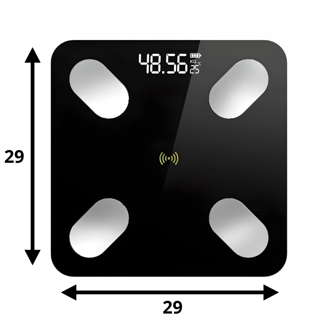 WAGA ŁAZIENKOWA SMART BLUETOOTH INTELIGENTNA ANALITYCZNA 180KG BATERIE Materiał platformy szkło
