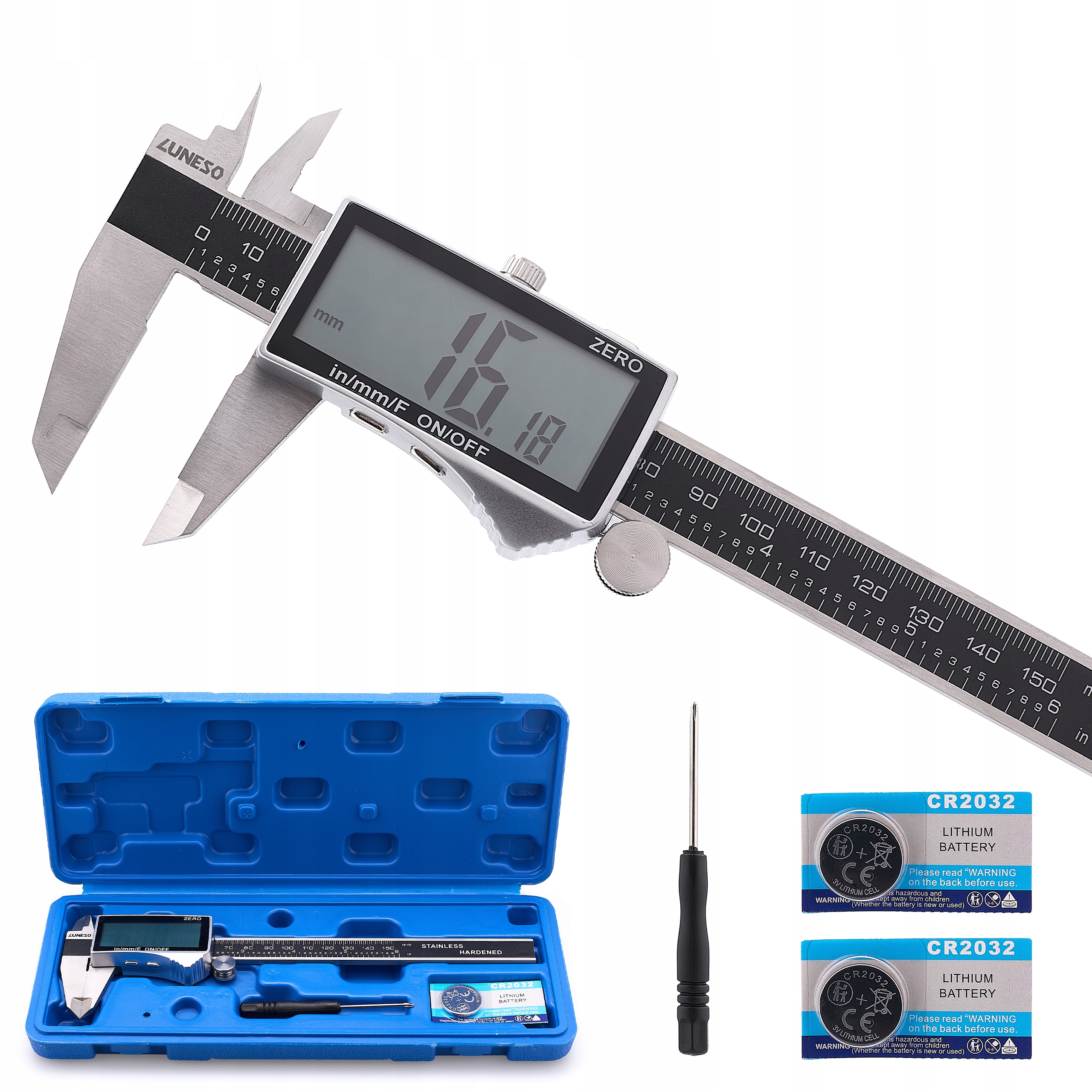 Elektronické posuvné měřítko Digitální 150 mm Velký LCD displej Zlomky Cali Pouzdro