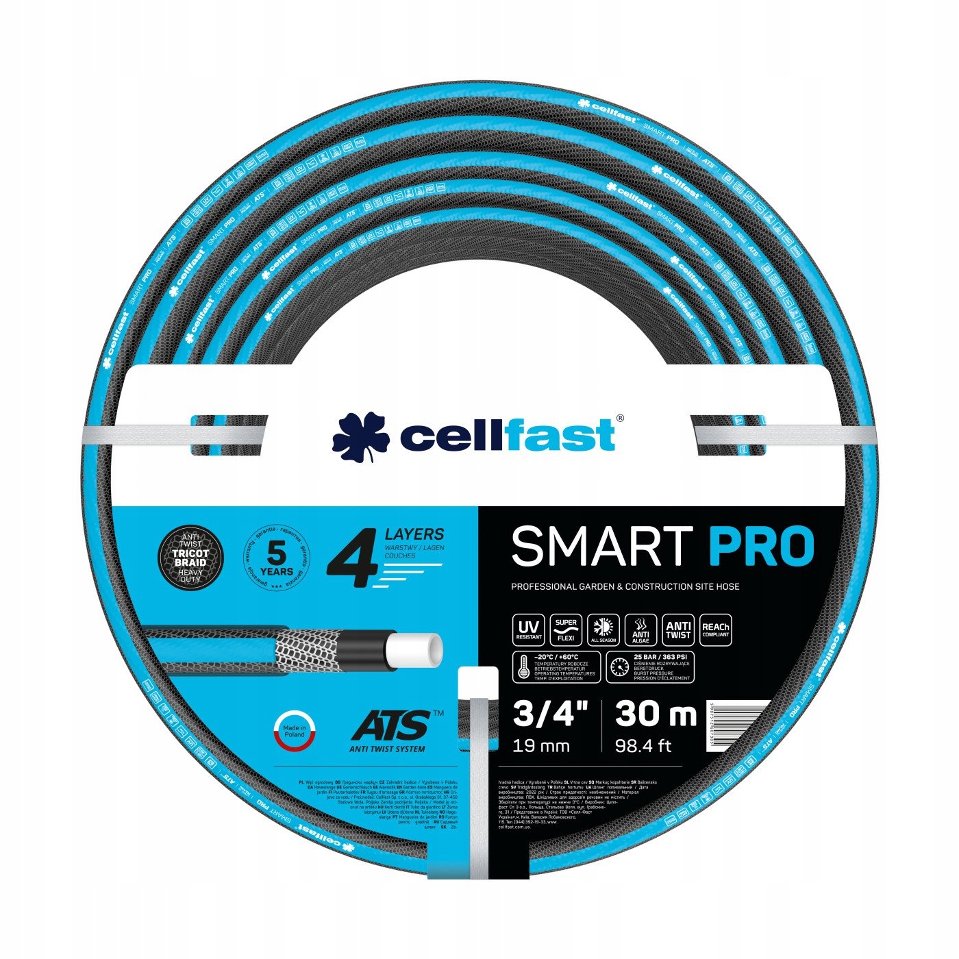 Wąż Ogrodowy 3/4" 30 m Smart Pro Cellfast 4 Warstwy Solidny Oplot