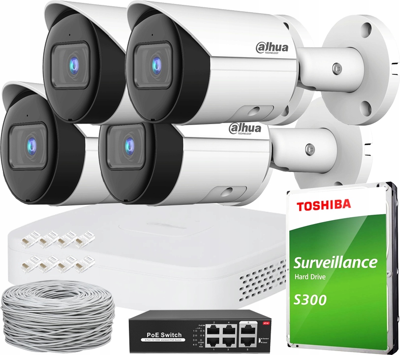 Monitorovanie Domu 4MPx Dahua 4x Kamera IPC-HFW2441S-S WizSense Externý Poe