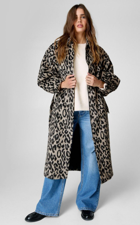 Béžově Černý Kabát S Páskem Nasty Gal