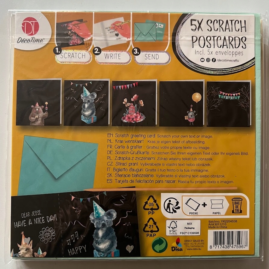 Zestaw kartek zdrapek OKOLICZNOŚCIOWYCH 5 SZTUK Marka DecoTime