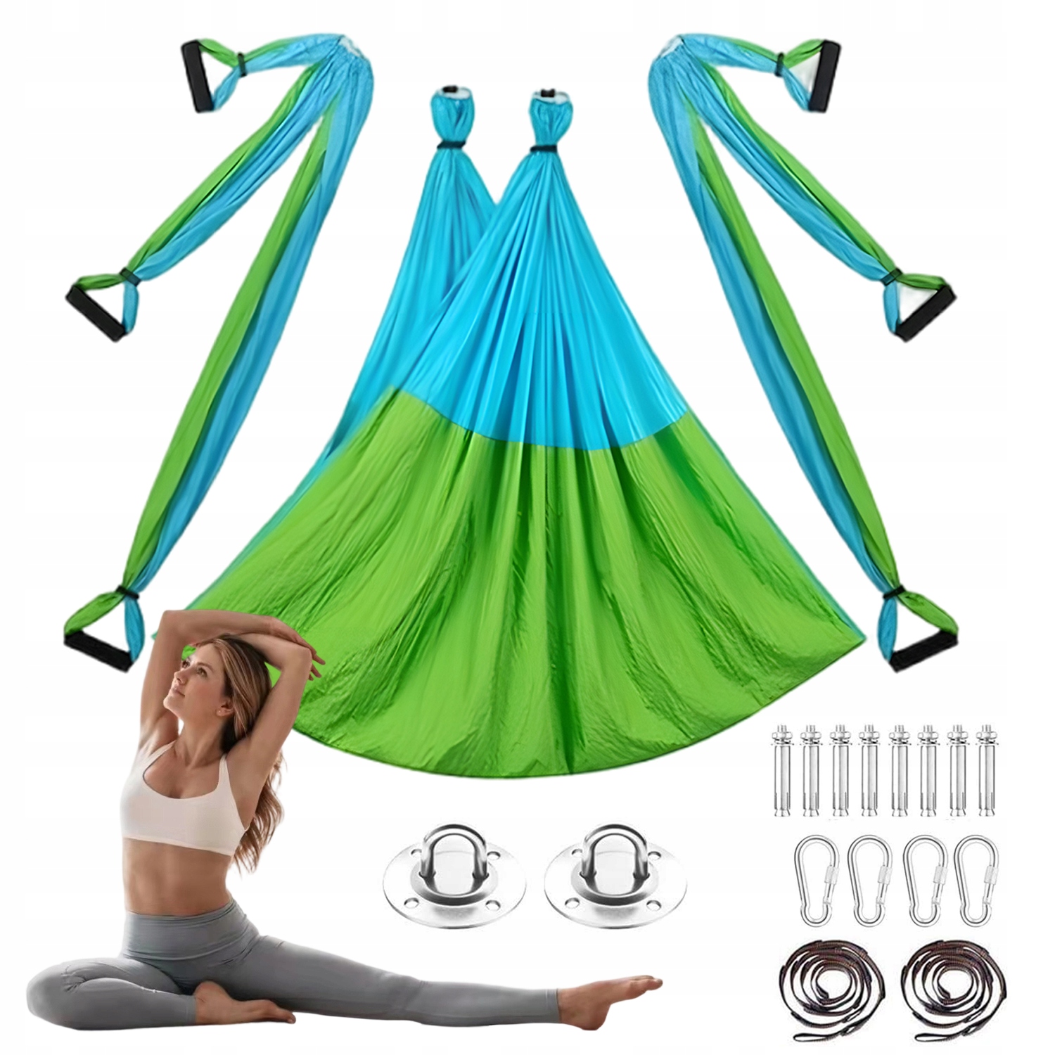 Sada Pro Vzduchovou Akrobacii, Houpací Síť Pro Jógu 250 X 145 CM, Modro-limetková