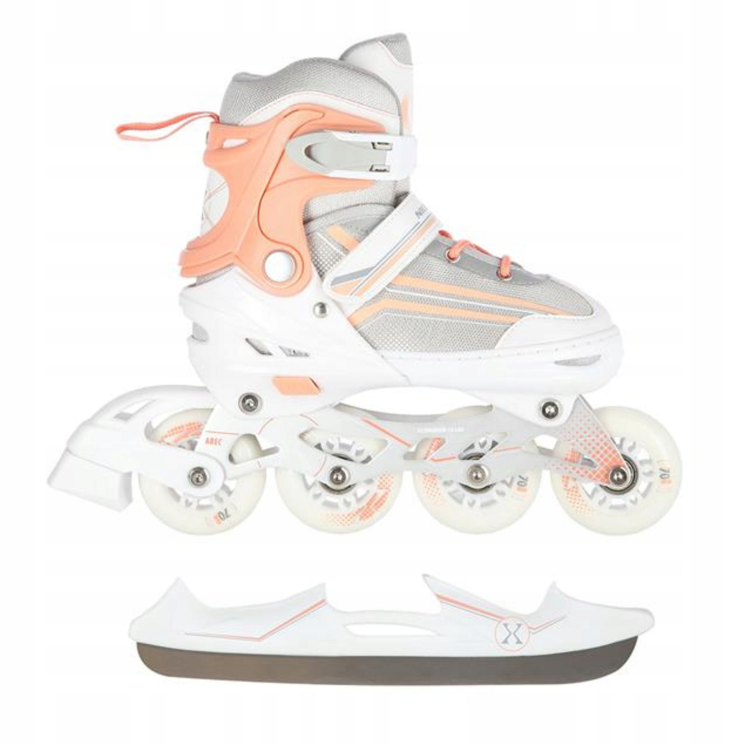 Nils Extreme 2v1 Bílo-Růžové Brusle 2v1 Extreme s vyměnitelnou hokejovou ližinou