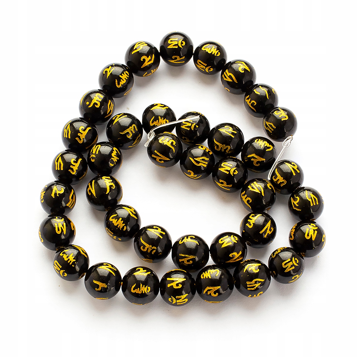 Korálky Přírodní Obsidián Gravírovaný Om Mani Padme Hum 9-10mm 36 Ks/36cm
