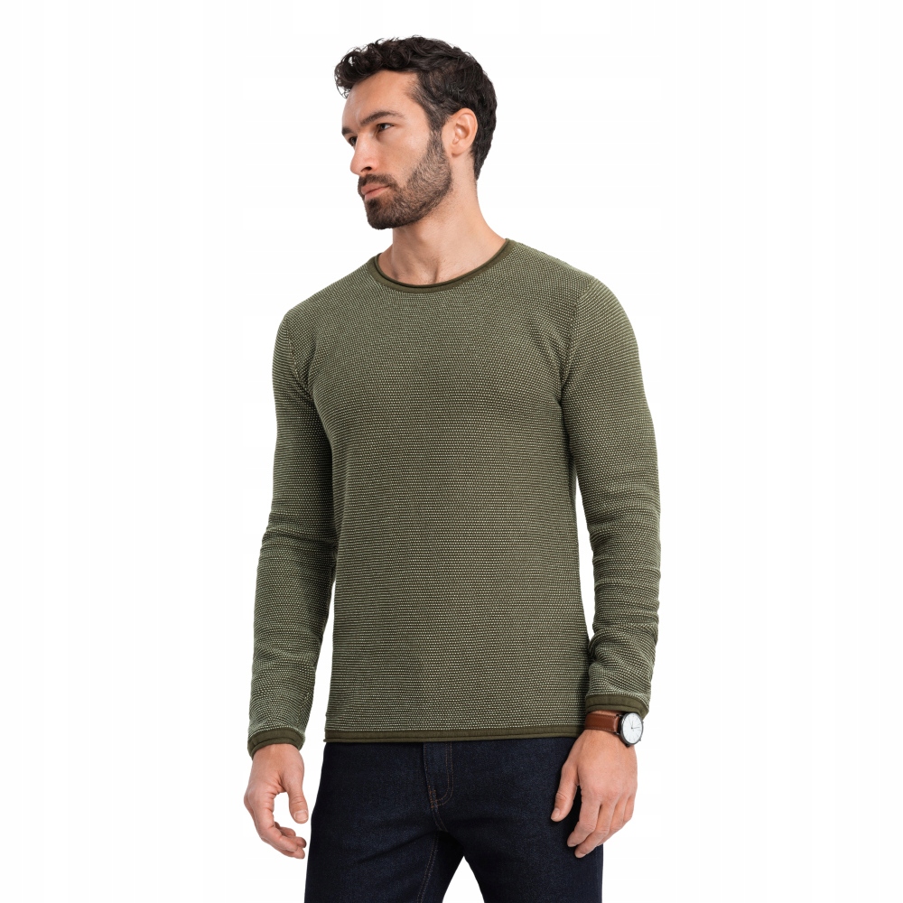 Pletený pánský svetr olivový elegantní moderní Ombre OM-SWSW-0118 V2 M