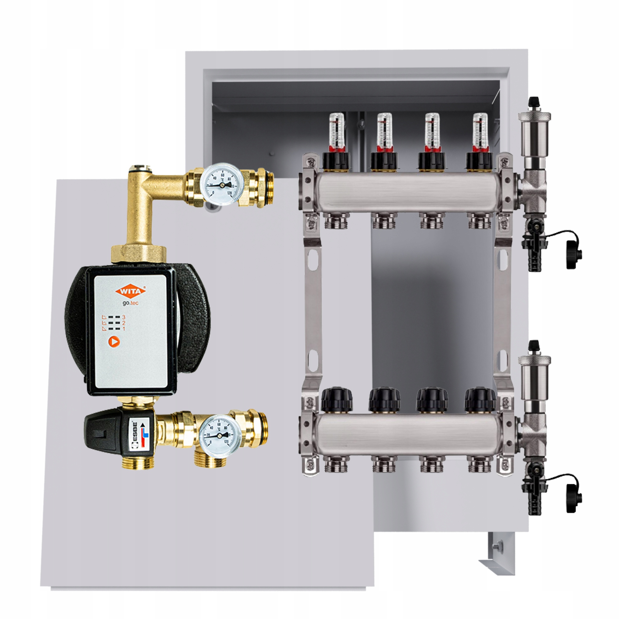 Nerezový rozdělovač na podlahu 4 okruhy s čerpadlem Wita box