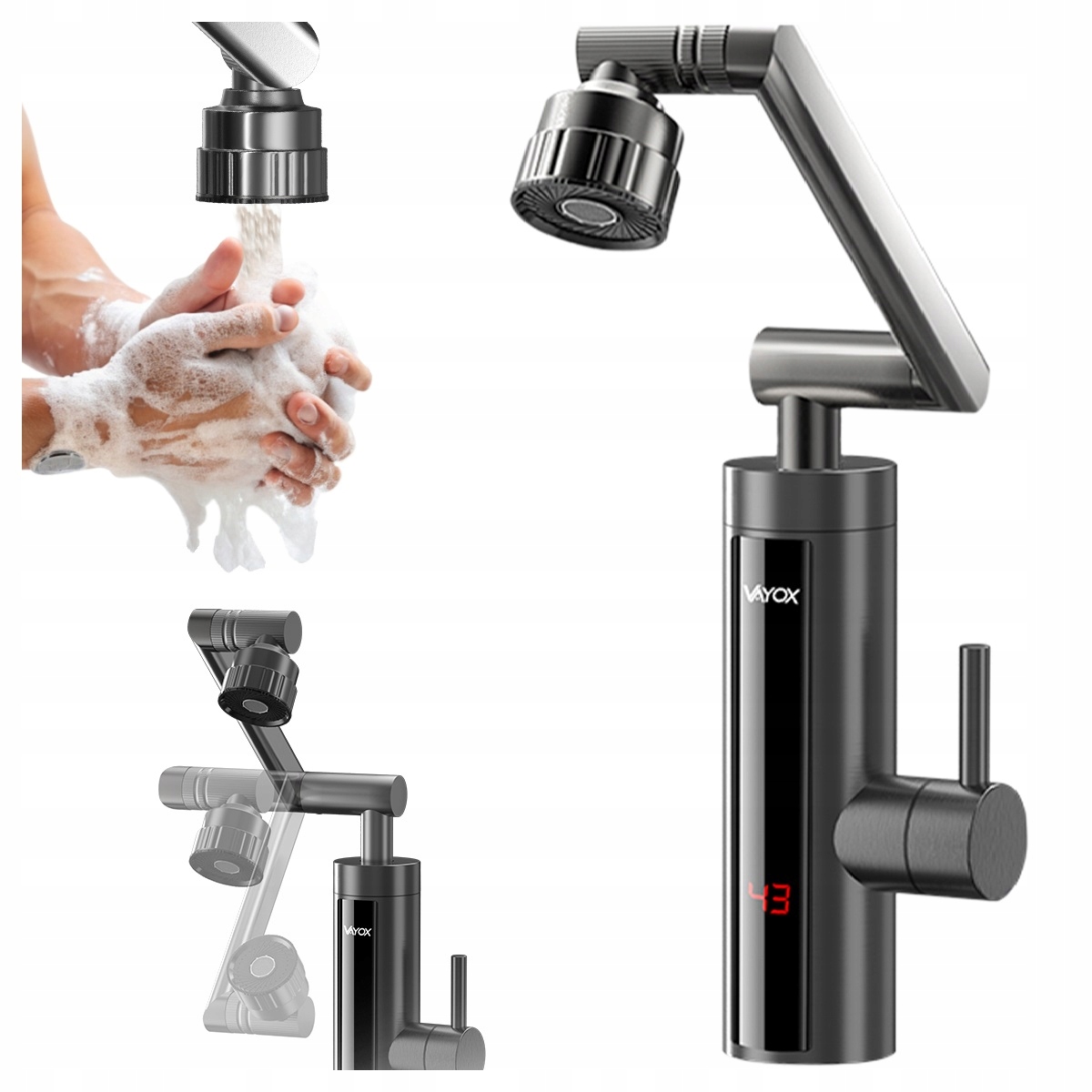 Průtokový Ohřívač Vody Elektrický S Otočnou Hubicí 360° 3000W Vayox