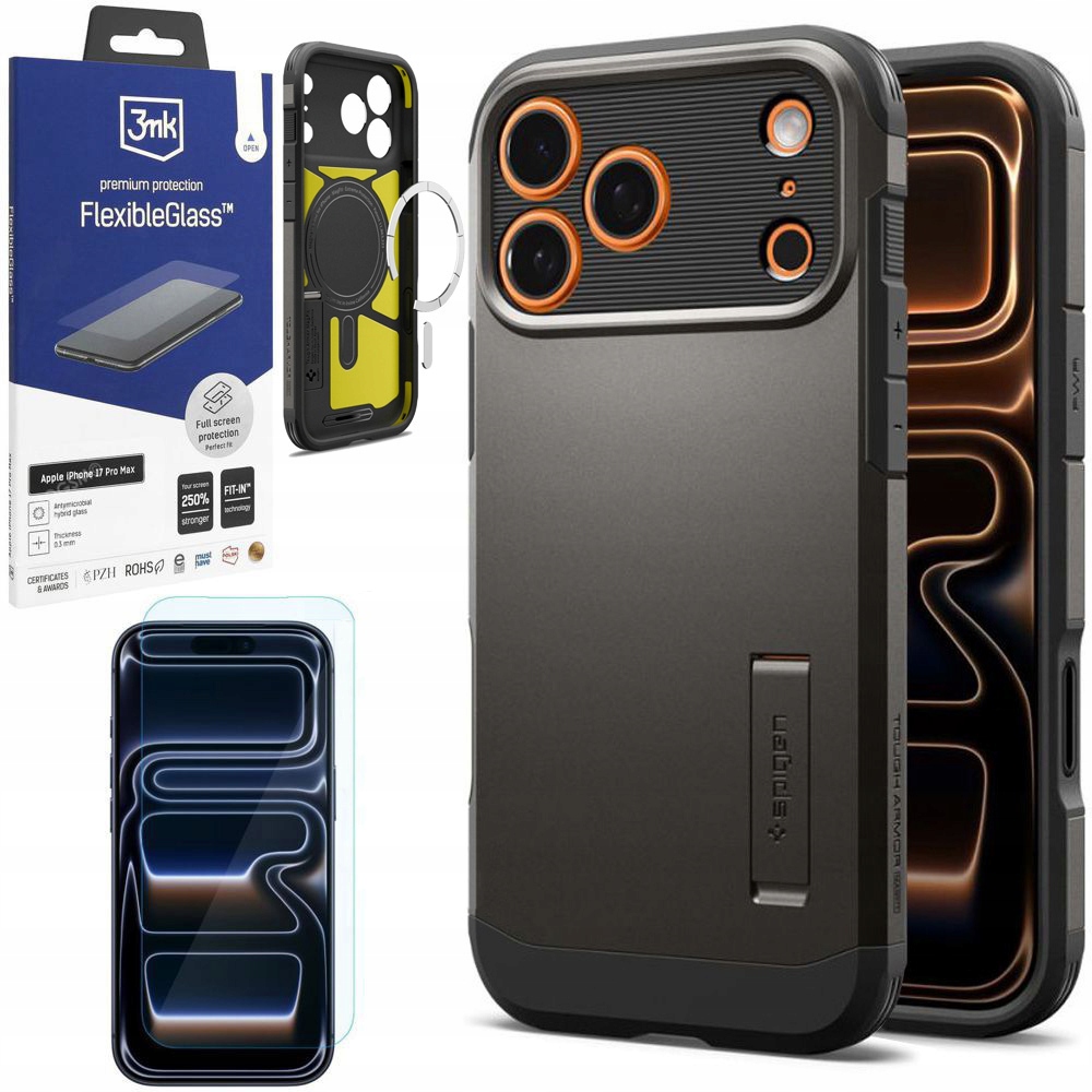 Pouzdro Spigen Tough Armor s MagSafe ochranným Sklo 3mk pro iPhone 17 Pro Max