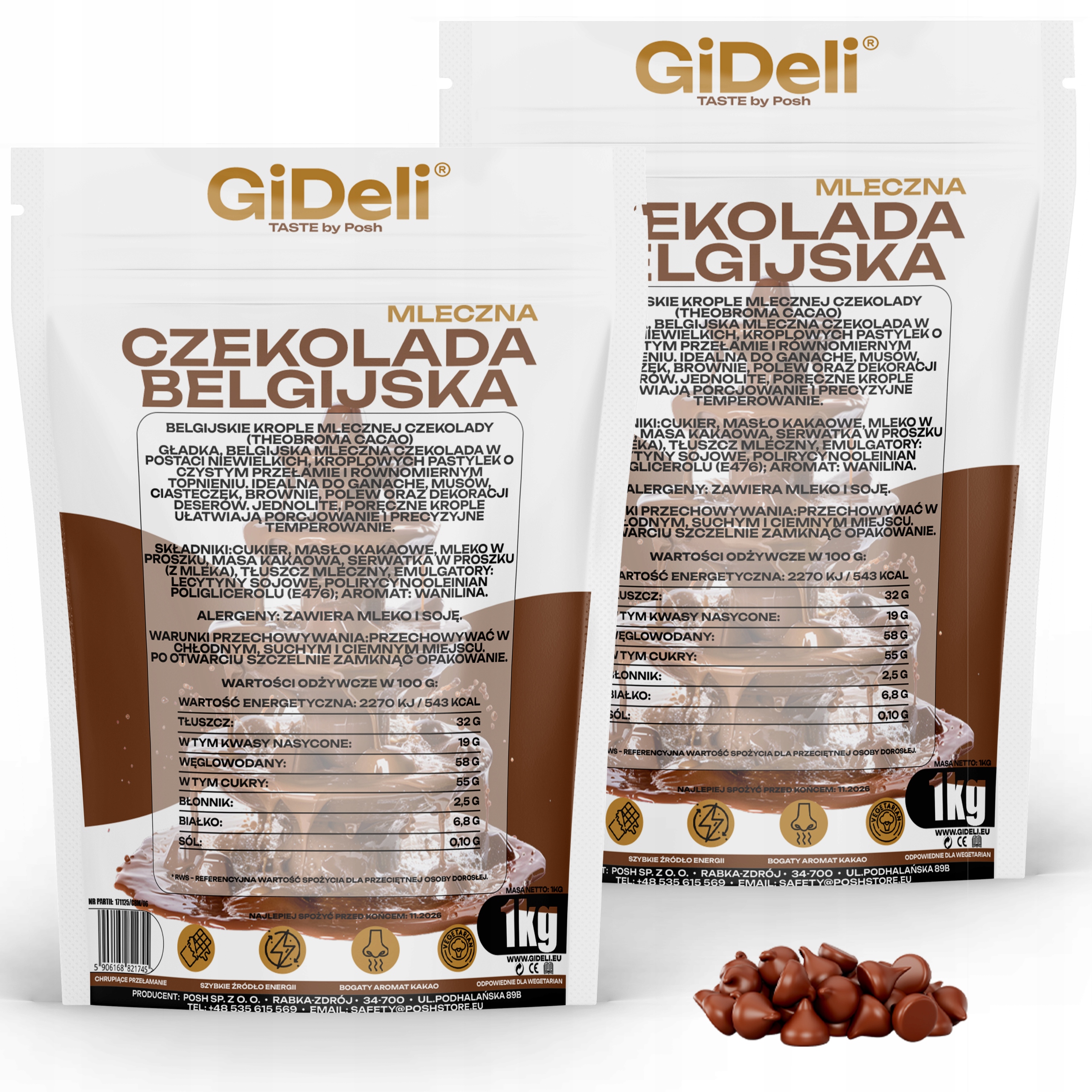 Levně GiDeli Čokoláda Belgická Mléčná 2x 1kg pro fondue fontány dezertů