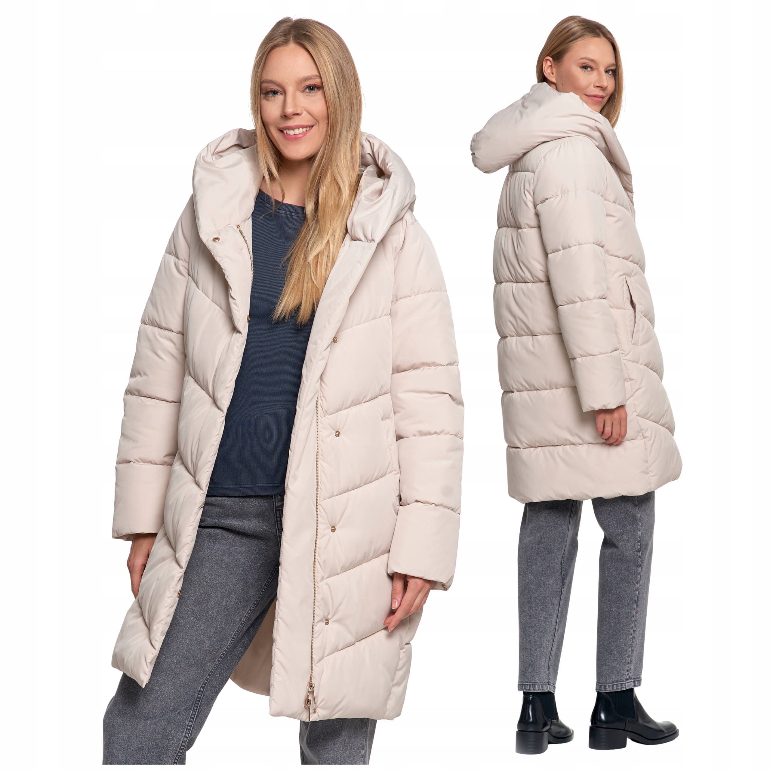 Dámská Dlouhá Bunda S Kapucí Prošívaná Na Podzim Hladká Moraj XL