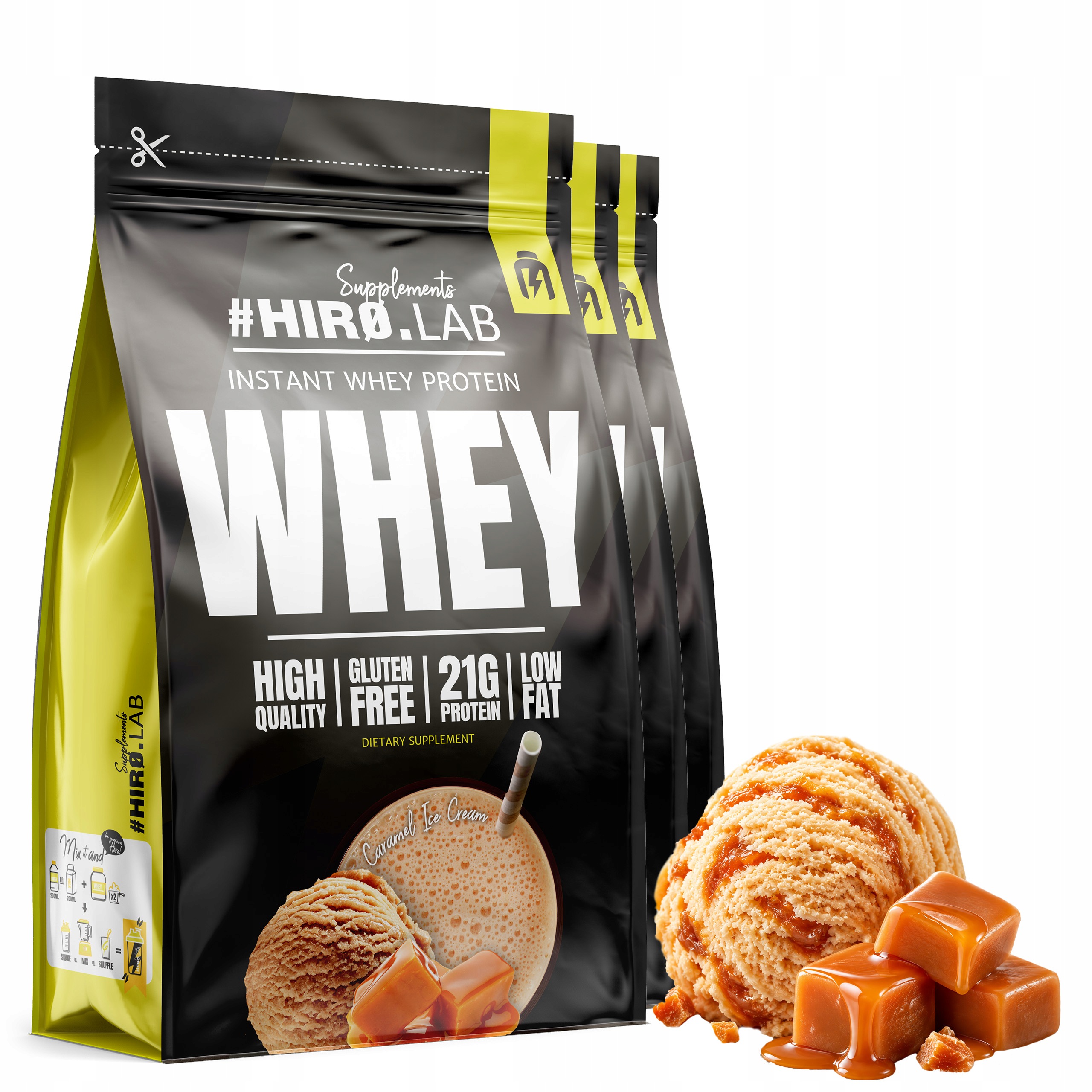 3x Wpc Instant Whey Protein syrovátkový doplněk stravy 750 g Zmrzlina Karamel Hiro
