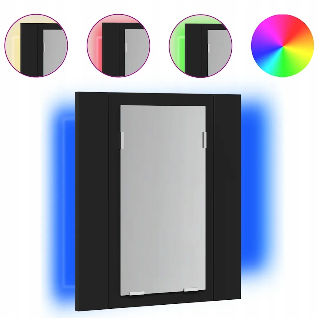 Koupelnová skříňka se zrcadlem a Rgb Led osvětlením, 40x12x45 cm, černá