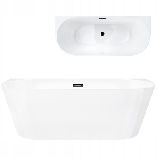 Wanna przyścienna wolnostojąca Corsan Mono 170x80 Korek klik-klak Czarny