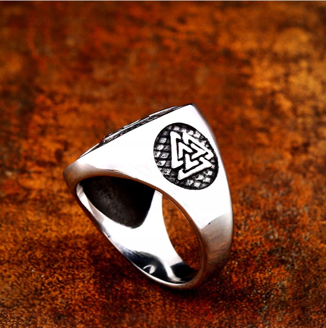 SREBRNY SYGNET NORDYCKI PIERŚCIEŃ PIERŚCIONEK VALKNUT WIKING R20 Materiał stal